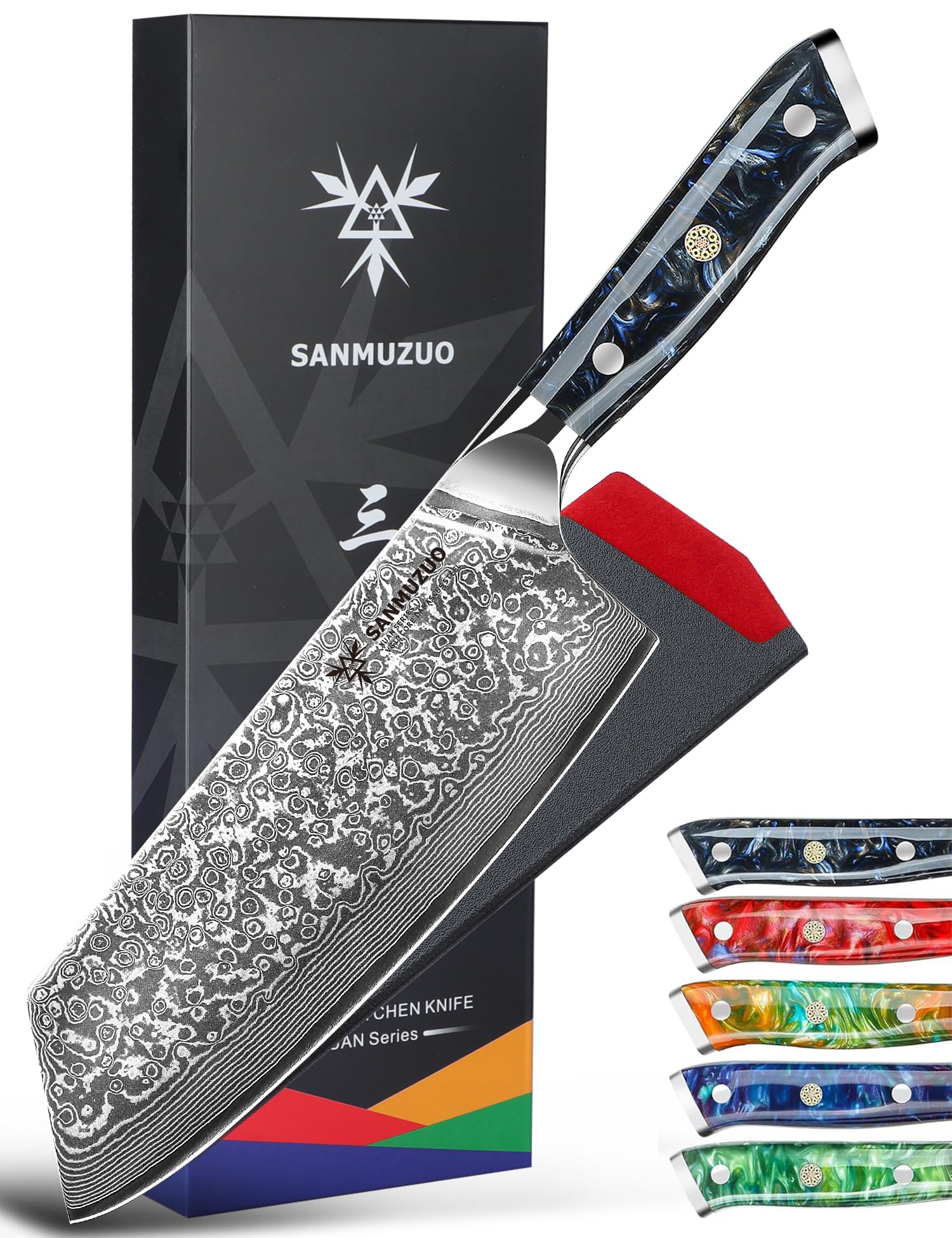 【送料無料】SANMUZUO 菜切り包丁 - 7.5 インチ包丁 - XUAN シリーズ - 67 層ダマスカス鋼キッチンナイフ - 樹脂ハンドル (スターリー...