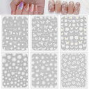 【送料無料】Chisafly ネイルシール 花 白 蝶 桜 ネイルステッカー 花柄 蝶々 花びら フラワー ホワイト レース 6枚セット