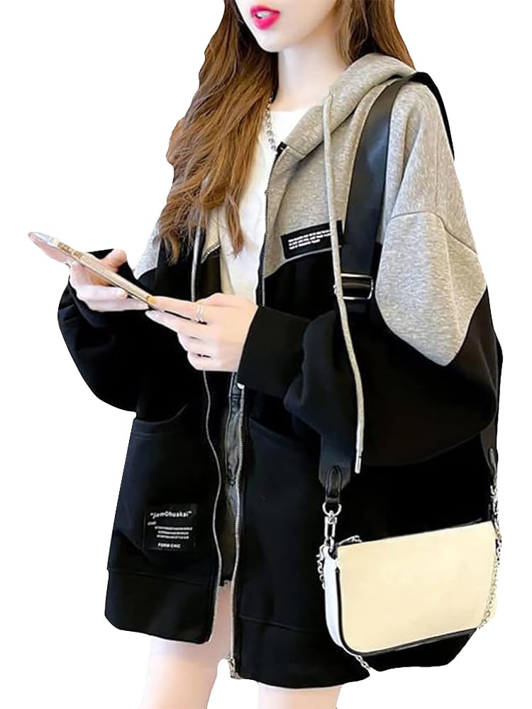 【送料無料】Moilyuko トレーナー レディース ジップアップ ゆったり パーカー 裏起毛 アウター トップ..