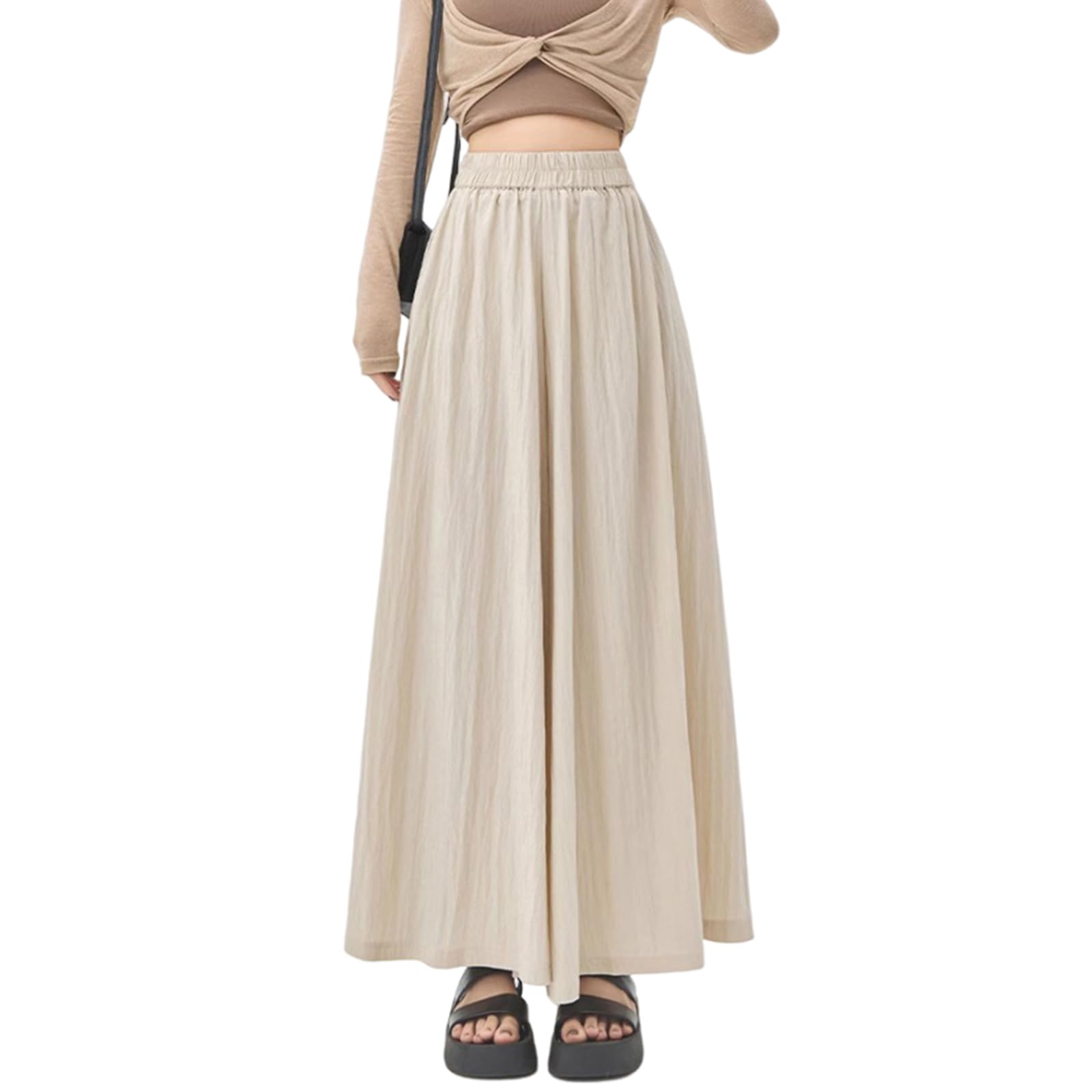 【送料無料】[Leadamon-oee] ワイドパンツ レディース ガウチョパンツ フレア パンツ ロング ウエストゴム ボトムス Aライン カジュアル 薄手 柔らかい ゆったり 着痩せ 体型カバー ハイウエスト 美脚 通勤 春 夏 秋