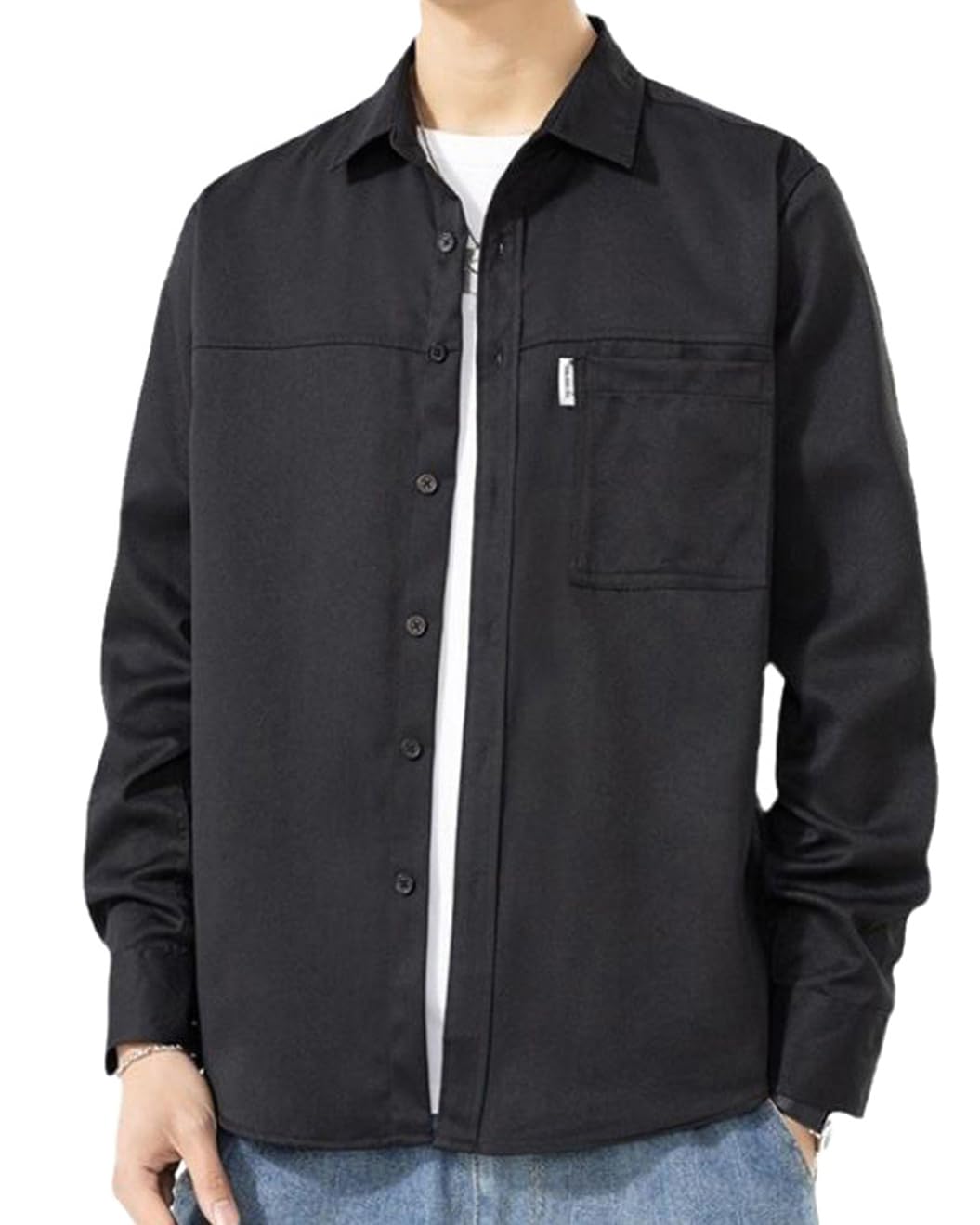 【送料無料】[ODFMCE] シャツ メンズ 長袖 カジュアル 秋 ゆったり 無地 おしゃれ 大きいサイズ (JP, アルファベット, XL, ブラック)