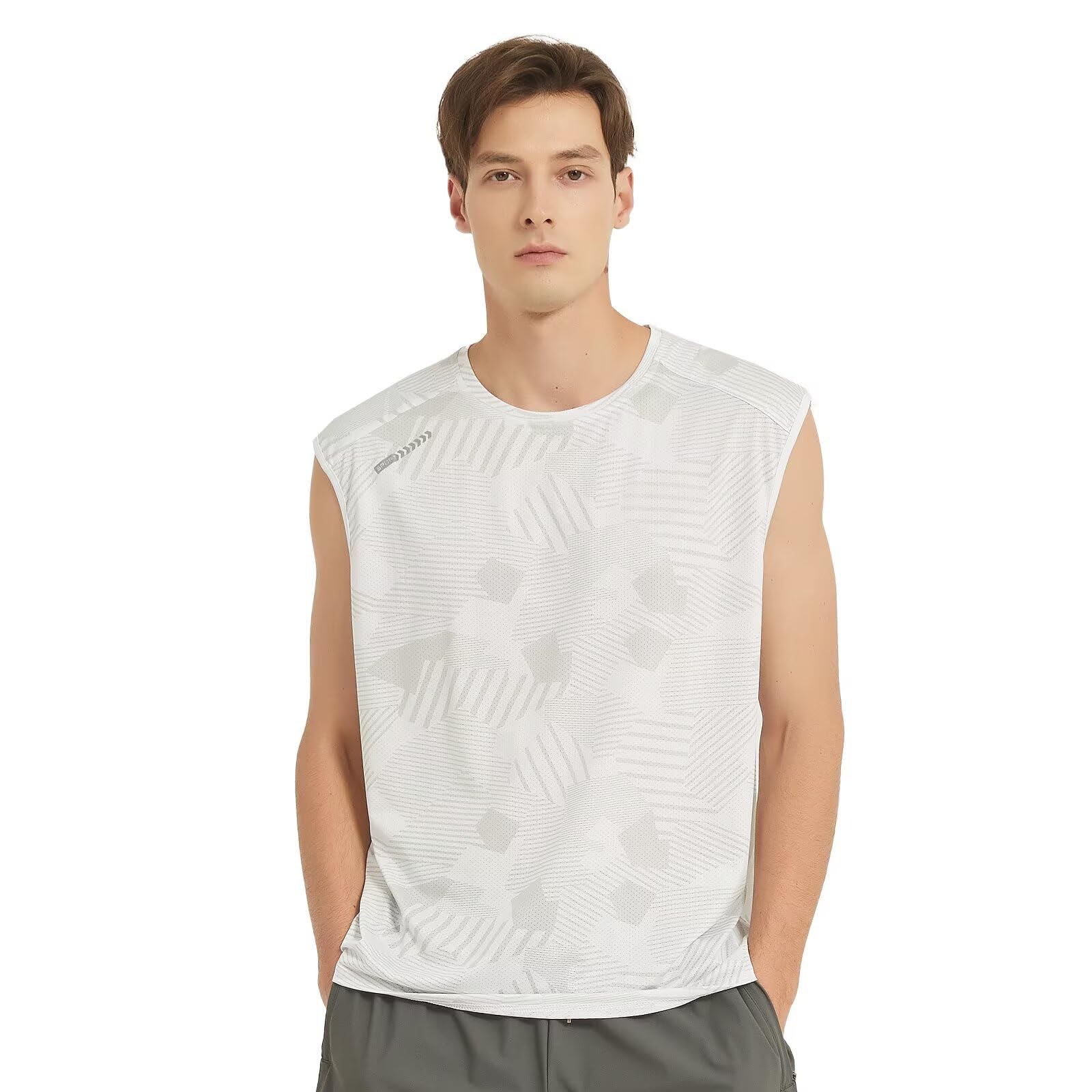 【送料無料】[Sillictor] ノースリーブ メンズ 冷感 スポーツ タンクトップ 袖なし 迷彩 トップス トレーニングウェア ストレッチ フィットネス 【通気速乾＆UVカット】 AP8905wh-3XL（日本サイズXL）