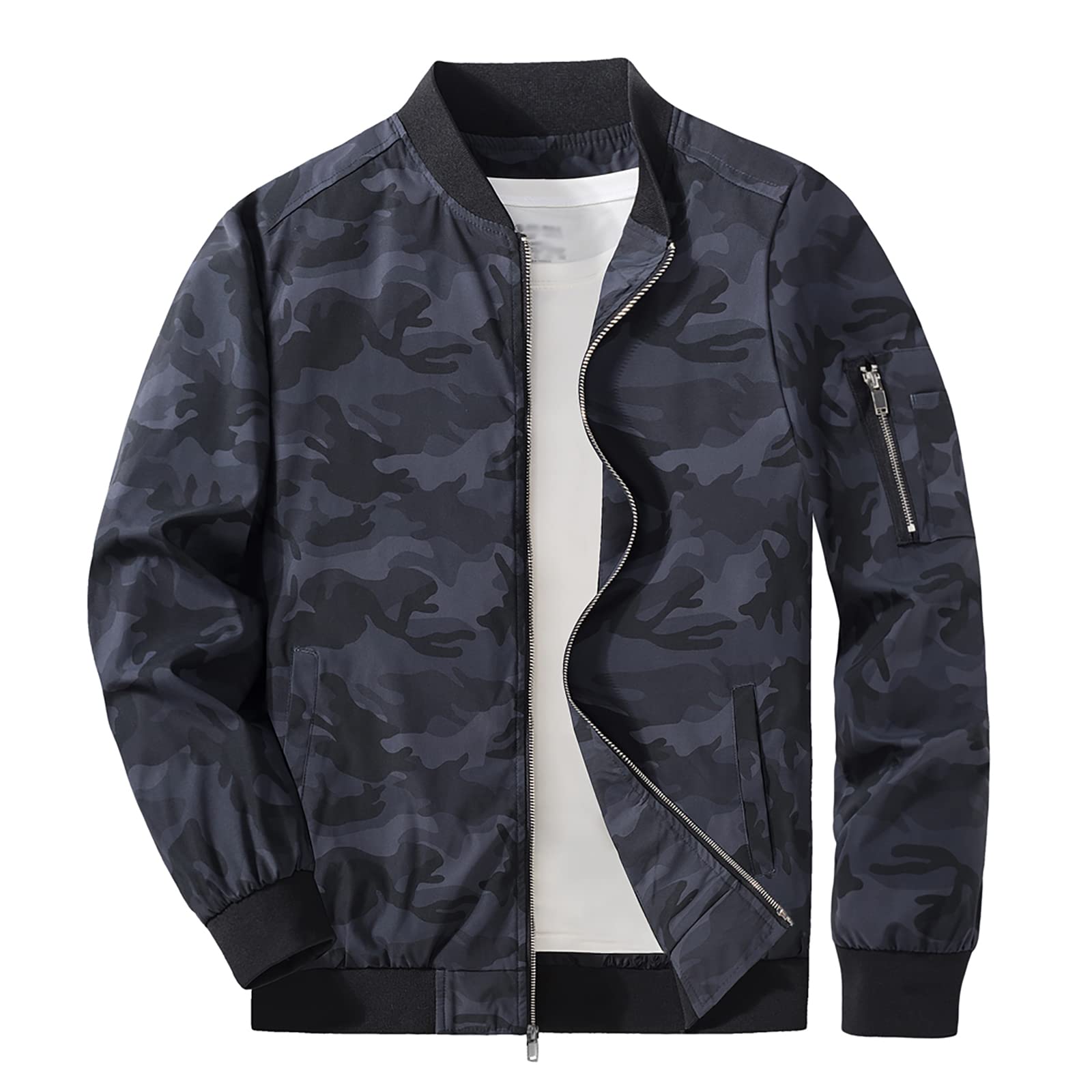 【送料無料】[KEFITEVD] ジャケット メンズ 迷彩 薄手 ジャンパー 作業着 ウィンドブレーカー アウトドア アウター 登山 ブルゾン 春秋 紳士 カジュアル カラーブラック XL