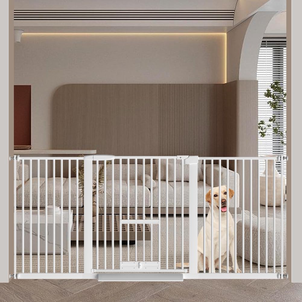 【送料無料】Seogva ペットゲート 3.5cm柵間隔 ペットドア付き 高さ78cm ペットゲート 犬 猫 ゲート ブラック ホワイト 猫用ゲート 過密フレーム付き 猫 ゲート 犬すり抜け防止フェンス つっぱり 扉付き 赤ちゃん ベビーゲート 突っ張り式 自動ロック 階段上 （設置幅16