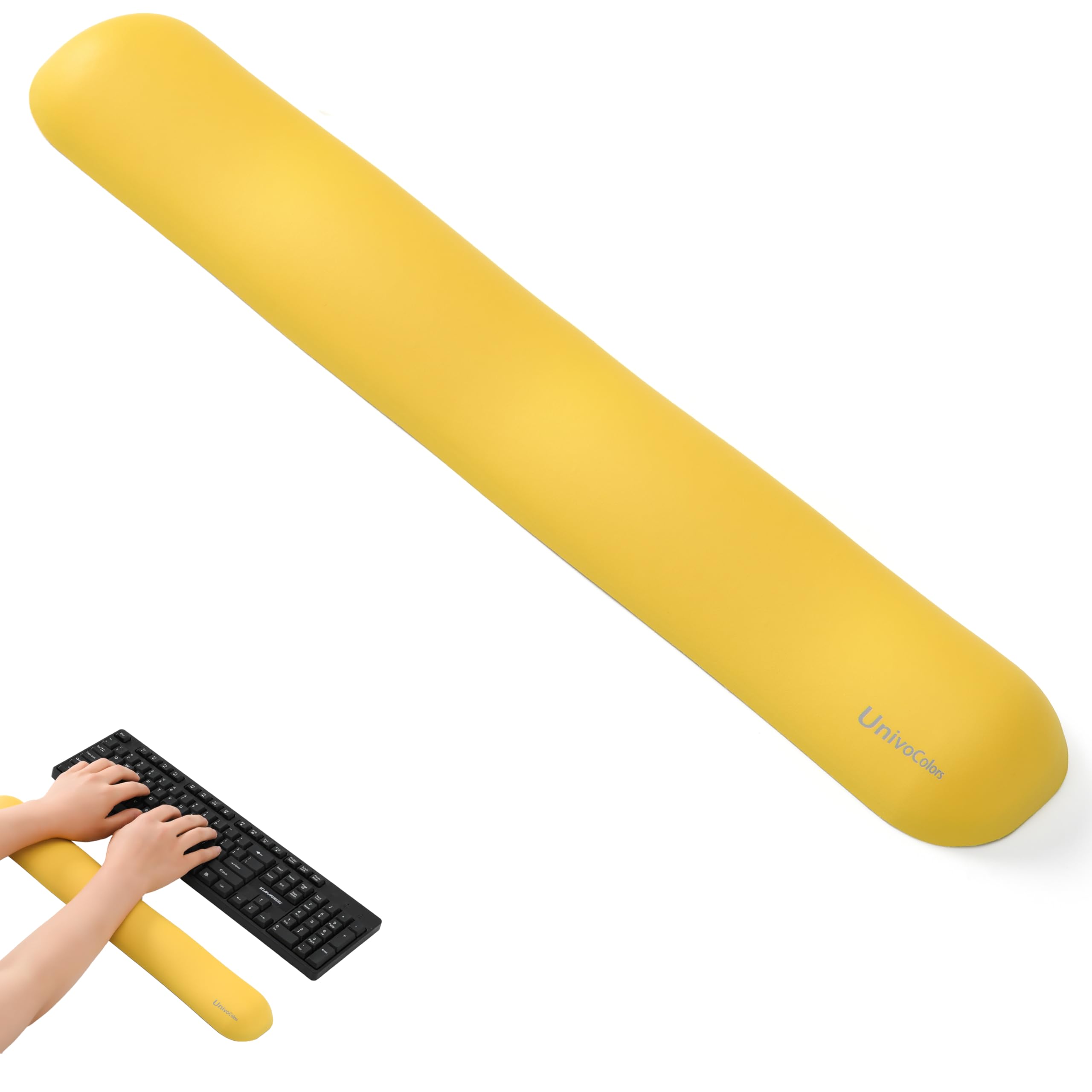 【送料無料】UnivoColors 人間工学に基づいたメモリフォームキーボード用リストレスト 疲労低減 ノートパソコン、フルサイズキーボードにフィット 低反発クッション プレミアムPU素材 体圧分散性能 手首痛み緩和 底面に滑り止め(イエロー,L)
