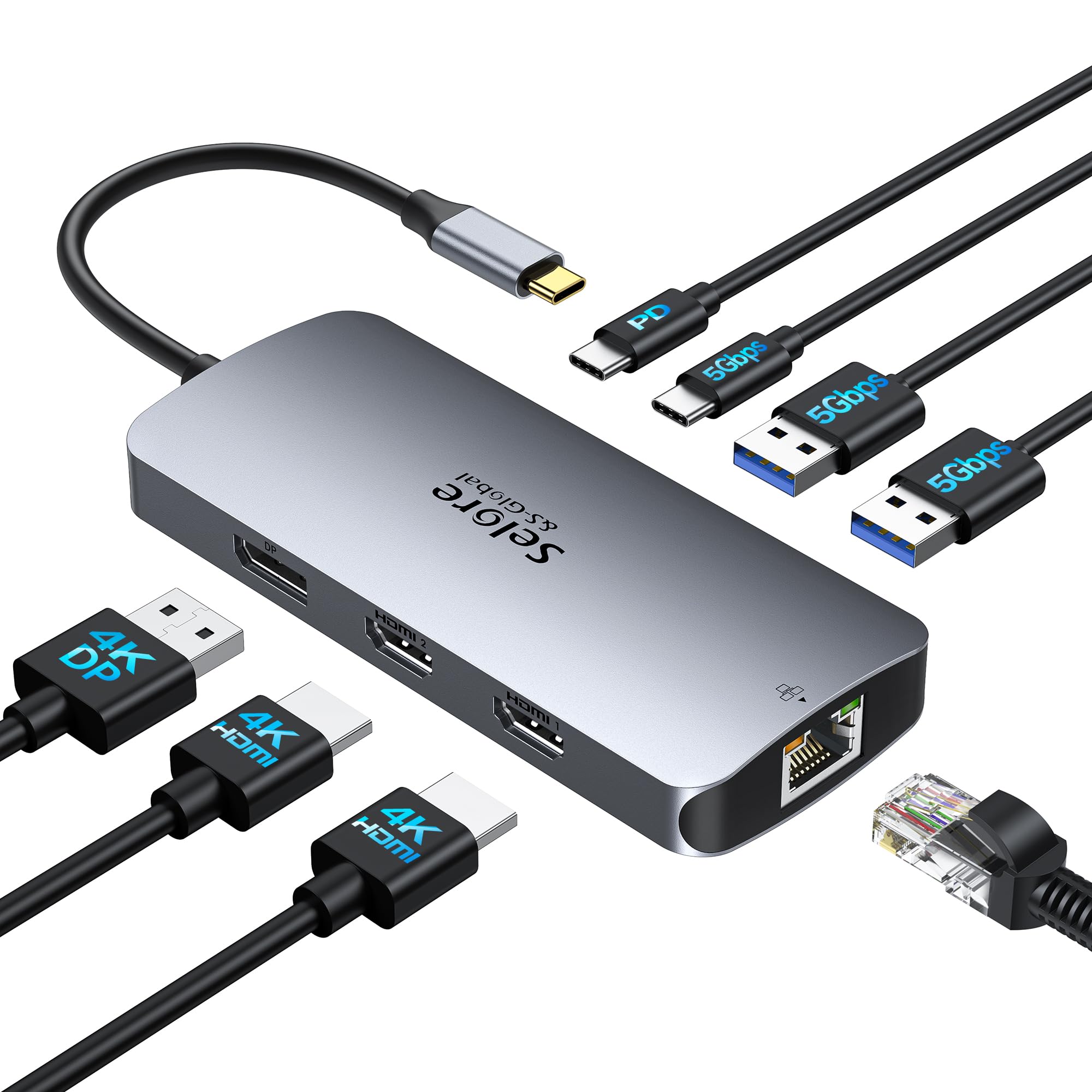 【送料無料】【マルチモニター 3画面拡張 2つHDMI＋DP＋LAN 】Selore 8in1ドッキングステーション hdmi..