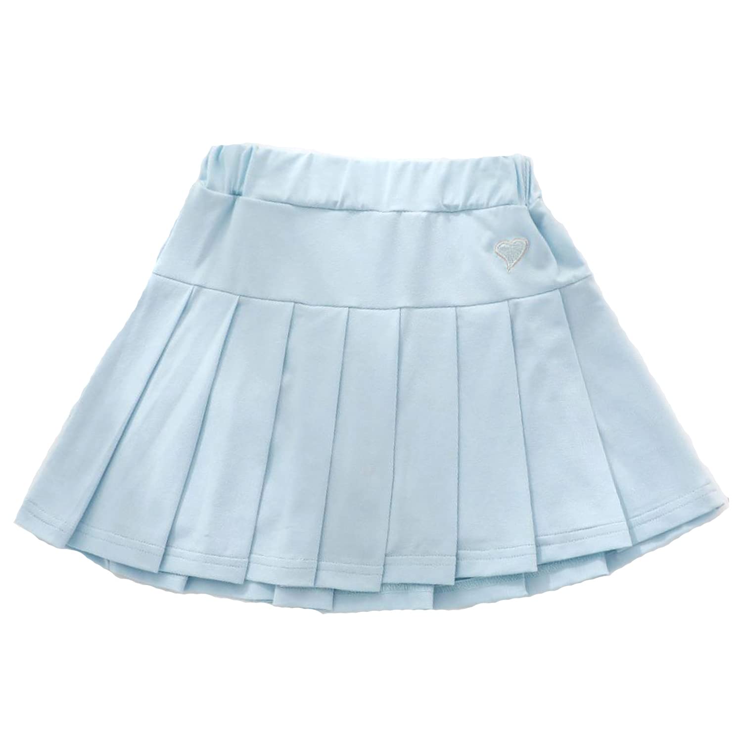 【送料無料】[VIISEN] キッズ プリーツスカート 女の子 ミニスカート Aライン 無地 カジュアル 可愛い 学生 制服 街着 ウエストゴム インナー付 110-150cm (ブルー, 120)