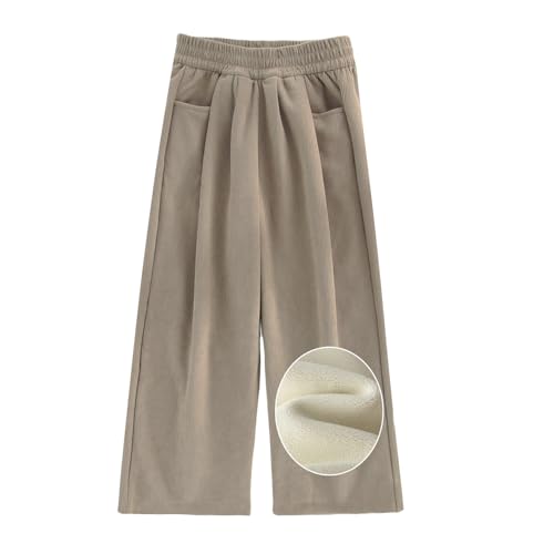 【送料無料】[Enfants Chris] ワイドパンツ ガウチョパンツ 女の子 ロングパンツ 長ズボン 女の子 着痩せ ゆったり 厚手 裏起毛 フリース 冬 美脚 ボトムス 脚長 高見え リラックスパンツ 無地 カジュアル 防寒 暖かい コーヒー 110