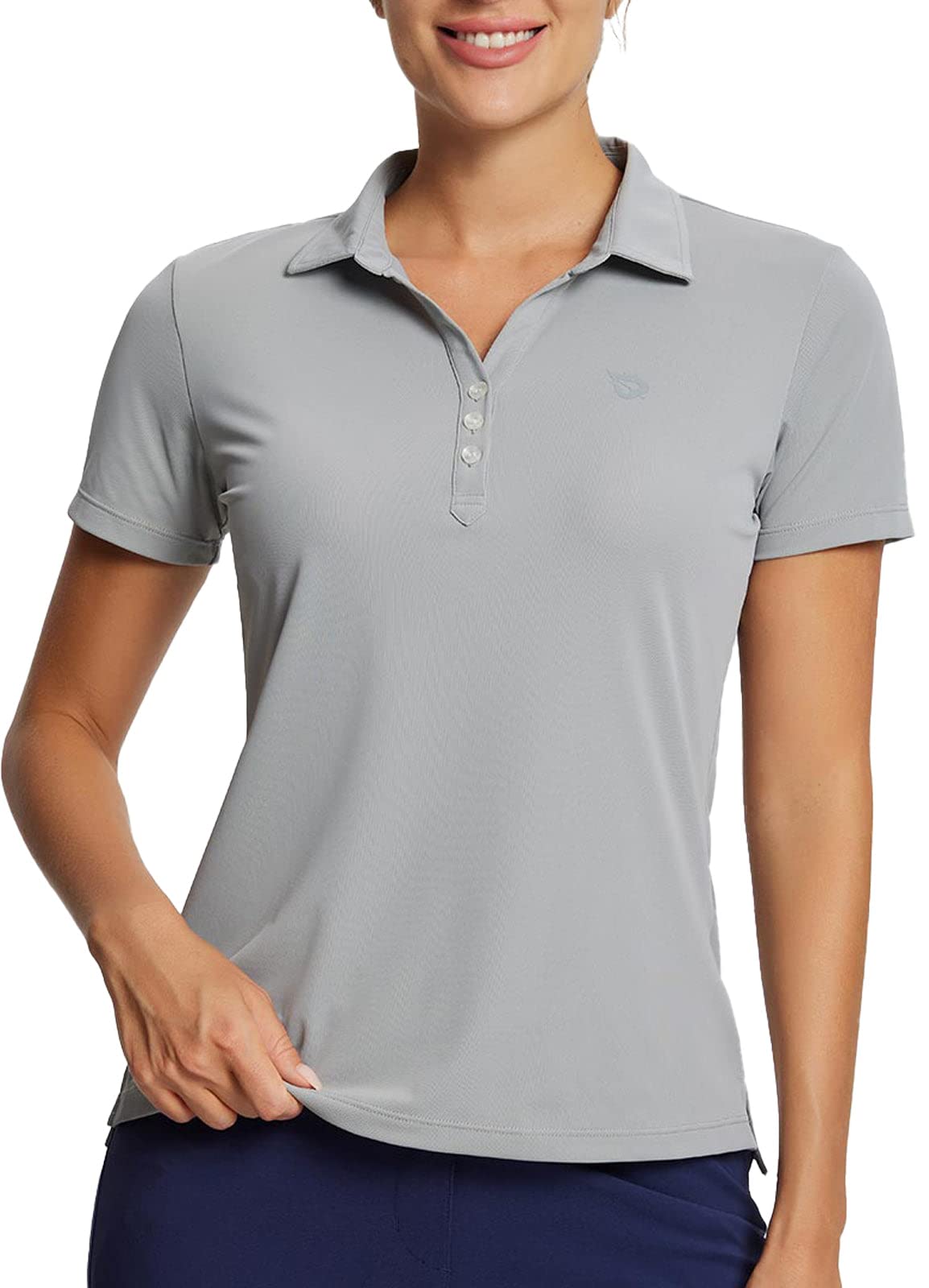 【送料無料】[baleaf] [バリーフ] レディース 半袖 ゴルフ ボタン トップ グレー XS