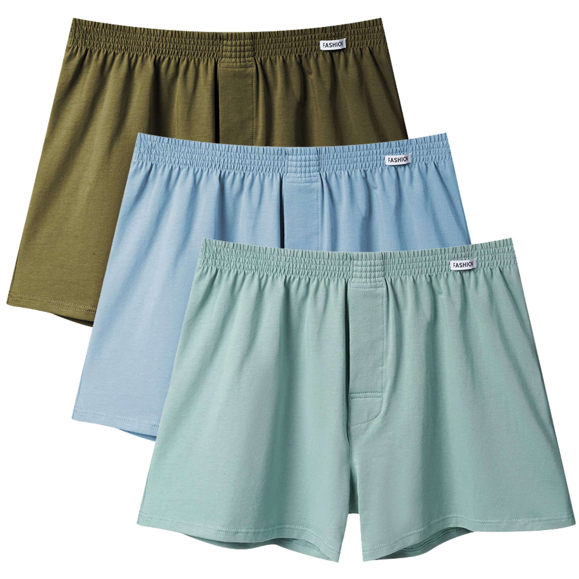 【送料無料】[Kaiyas] パンツ メンズ 下着 ニットトランクス 前開き 3枚/5枚セット m l xl 2xl コットン 肌着 プレゼント 男性用 人気 かわいい 蒸れない (3枚組E, M)