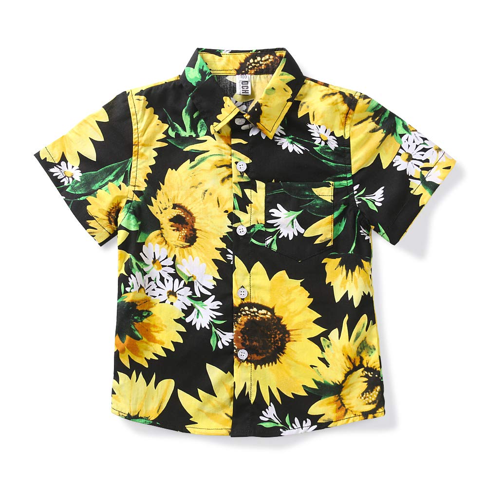 【送料無料】[Phorecys] ボタンシャツ キッズ ボーイズ ワイシャツ 半袖 可愛い柄シャツ 男の子 大きいサイズ 子供服 旅行 遊園 祭り おしゃれ 1205Bブラック