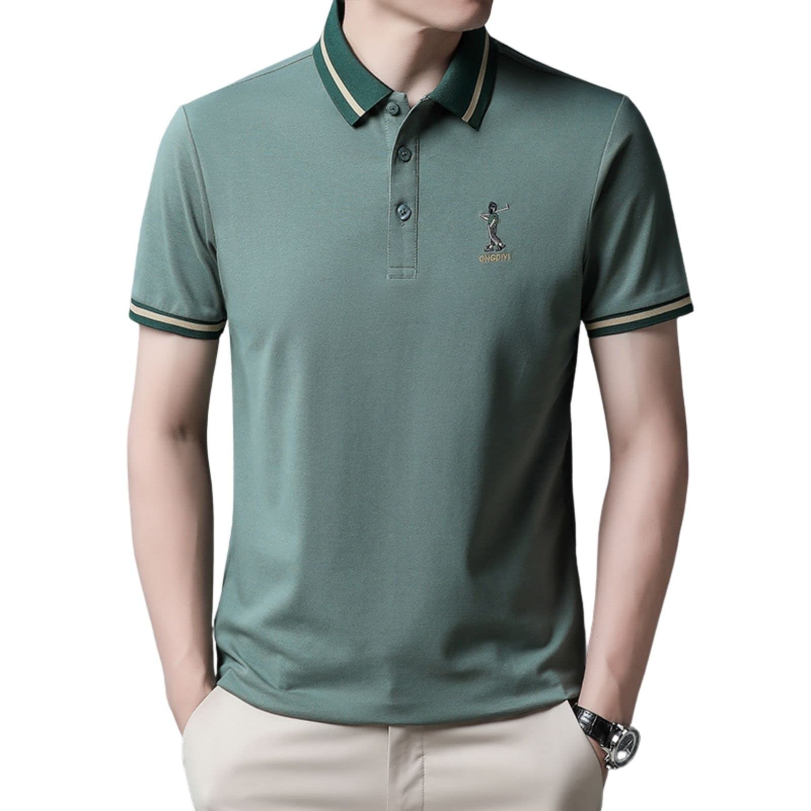 【送料無料】[SUNDAY ROSE] メンズ ポロシャツ 半袖 速乾 ストレッチ 夏 無地ポロシャツ 男性 ビジネス ゴルフウェア メンズ ポロ 刺繍 シンプル メンズファッション 夏服 M グリーン913
