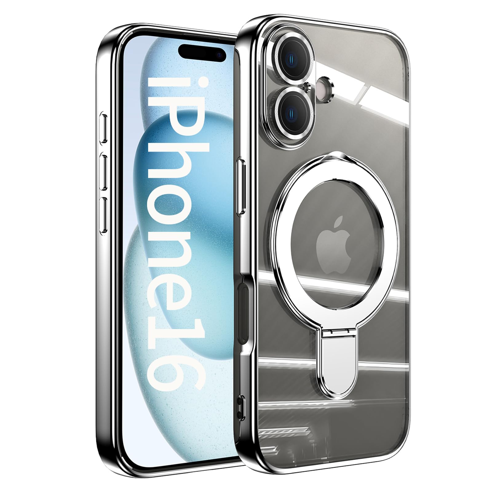 【送料無料】JOOBOY スマホケース 対応 iPhone 16 Plus ケース MagSafe対応 クリア 透明 リング付き メッキ仕上げ レンズカバー付き ソフトTPU 耐衝撃 傷に強い背面 ワイヤレス充電 ストラップホール付き アイフォン16プラス 磁気カバー (シルバー, 16Plus)
