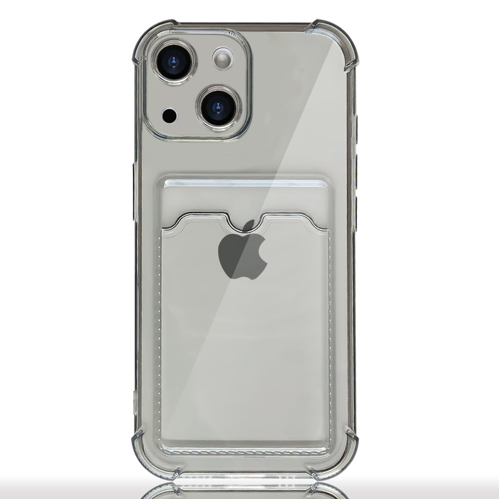 【送料無料】JOOBOY スマホケース 対応 iPhone 15 Plus クリアケース 透明 カード収納 TPU ソフト ストラップホール付き 薄型 軽量 黄変防止 耐久 すり傷防止 ワイヤレス充電対応 対応 アイフォン15 プラス 携帯電話 カバー (透黒, iPhone15 Plus)