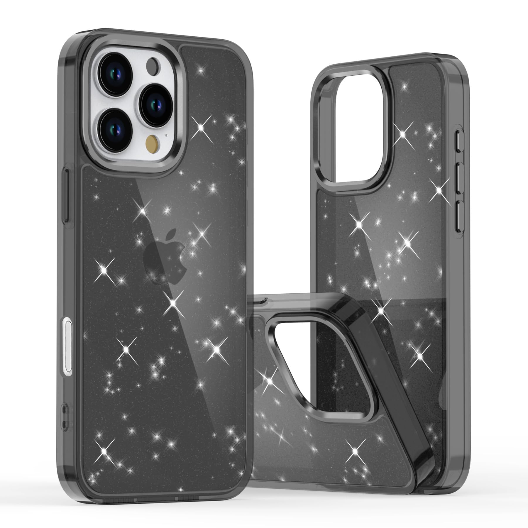 【送料無料】JOOBOY スマホケース 対応 iPhone 16 Pro 6.3" ケース クリア ケース 透明 きらきら ブリンブリン 衝撃吸収 かわいい キラキラ 女性 人気 キャラクター おしゃれ アイフォン16 Pro 携帯カバー (クリア-ブラック, iPhone16 Pro)