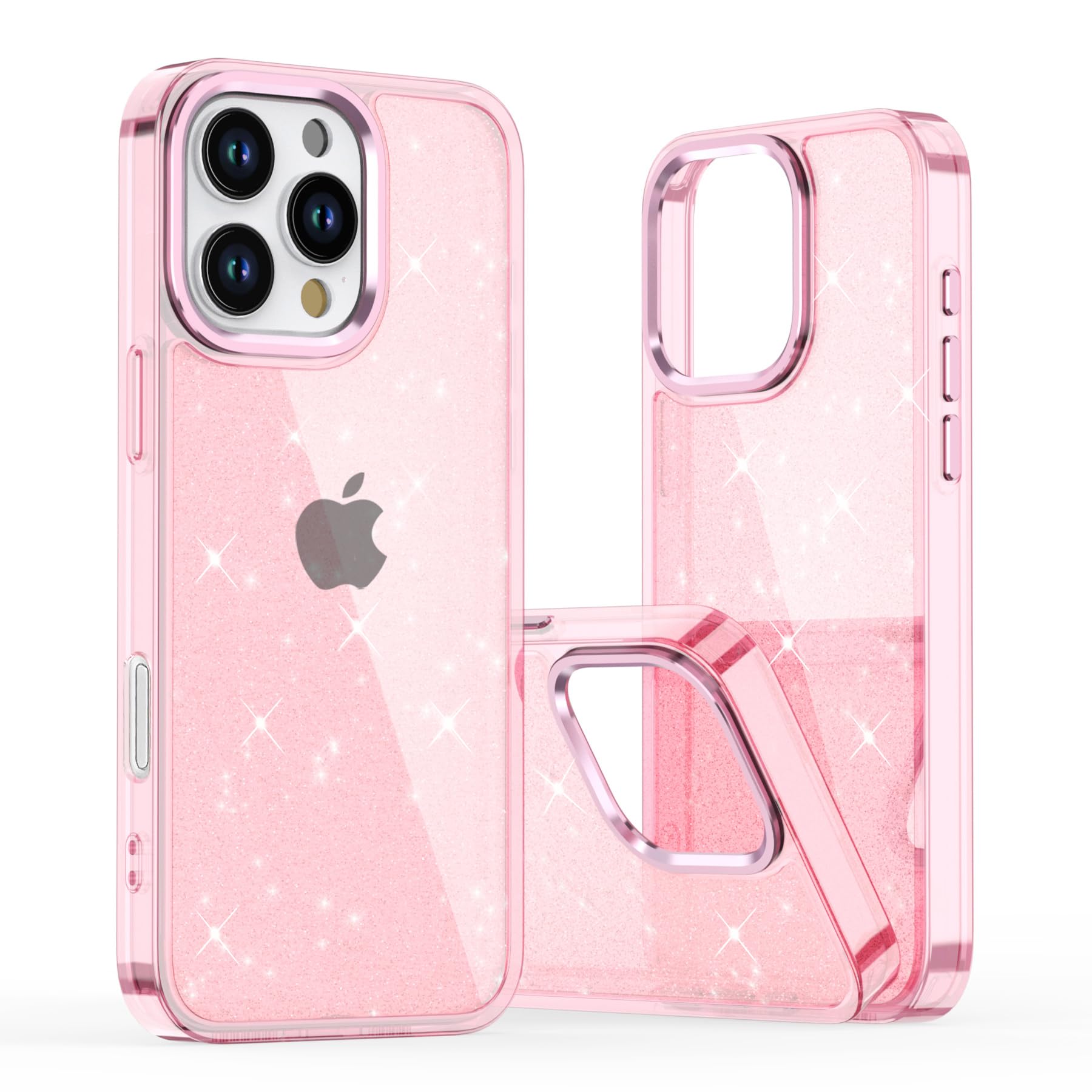 【送料無料】JOOBOY スマホケース 対応 iPhone 16 Pro 6.3" ケース クリア ケース 透明 きらきら ブリンブリン 衝撃吸収 かわいい キラキラ 女性 人気 キャラクター おしゃれ アイフォン16 Pro 携帯カバー (クリア-ピンク, iPhone16 Pro)