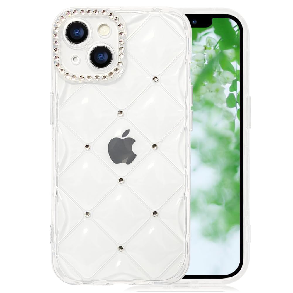 【送料無料】JOOBOY スマホケース 対応 iPhone 13 ケース クリア かわいい キラキラ ブリンブリン 菱形 凹凸 ストーン ハードかばー 薄型 軽量 女性人気 キャラクター 滑り止め 指紋防止 ストラップホール付き 衝撃吸収 アイフォン13 携帯ケース (クリア, iPhone 13)