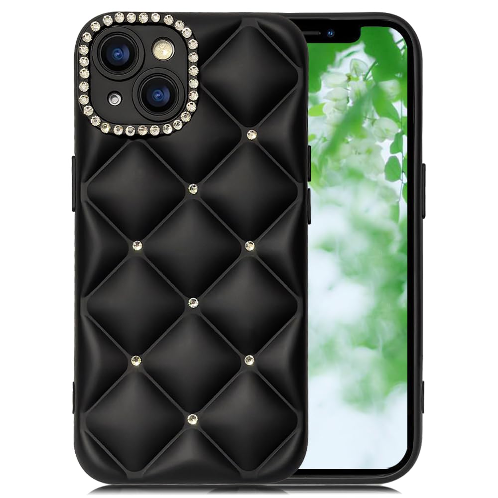 【送料無料】JOOBOY スマホケース 対応 iPhone 13 ケース かわいい キラキラ ブリンブリン 菱形 凹凸 ストーン ハードかばー 薄型 軽量 女性人気 キャラクター 滑り止め 指紋防止 ストラップホール付き 衝撃吸収 アイフォン13 携帯ケース (ブラック, iPhone 13)