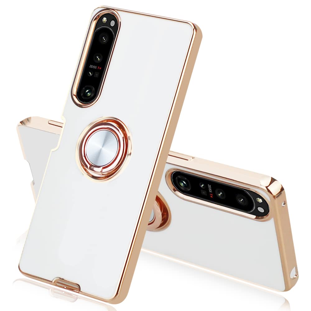 【送料無料】JOOBOY Xperia 1 IV ケース SO-51C ケース リング付き メッキ加工 レンズ保護 tpu ソフト ストラップホール付き 耐衝撃 スリム おしゃれ スマホケース 携帯カバー Xperia 1 IV メッキ加工 カバー (Xperia 1 IV, ホワイト)