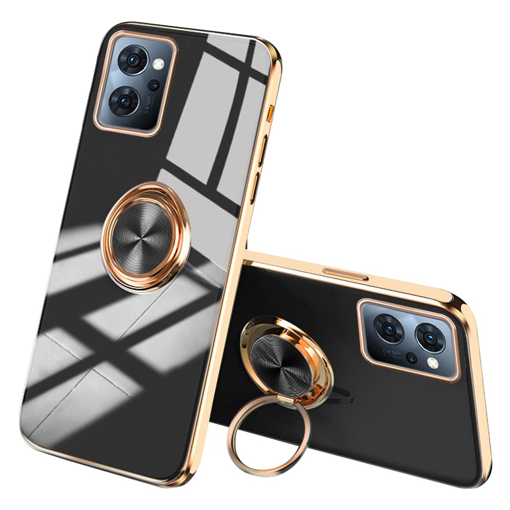 【送料無料】JOOBOY OPPO Reno 7A Reno 9A ケース リング付き メッキ加工 レンズ保護 tpu ソフト ストラップホール付き 耐衝撃 スリム おしゃれ スマホケース 携帯カバー オッポ リノ7 A 9 Aメッキ加工 カバー (OPPO Reno 7A/9A, ブラック)