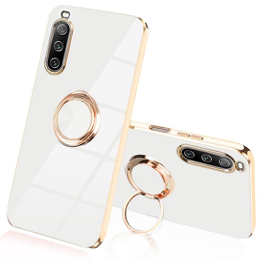 【送料無料】JOOBOY Xperia 10 V ケース リング付き SO-52D / SOG11 カバー メッキ加工 レンズ保護 tpu ソフト ストラップホール付き 耐衝撃 スリム おしゃれ スマホケース 携帯カバー Xperia 10 V メッキ加工 カバー (Xperia 10 V, ホワイト)