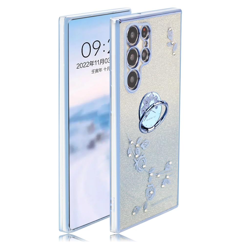 【送料無料】JOOBOY S22 Ultra ケース SC-52C SCG14 リング付き クリア キラキラ メッキ加工 花柄 ソフトケース TPU 薄型 おしゃれ か..