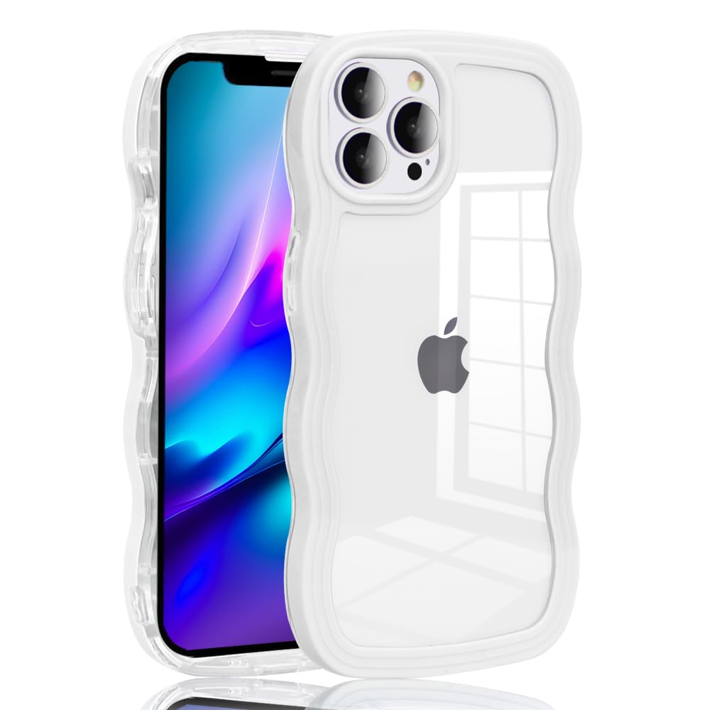 【送料無料】JOOBOY iPhone 15 Pro Max ケース クリア 透明 TPU 韓国 可愛い ウェーブ ソフト 滑り止め 薄型 軽量 耐衝撃 おしゃれ スマホケース ストラップホール付き アイフォン15プロマックス カバー 6.7インチ (ホワイト, iPhone15 Pro Max 6.7")