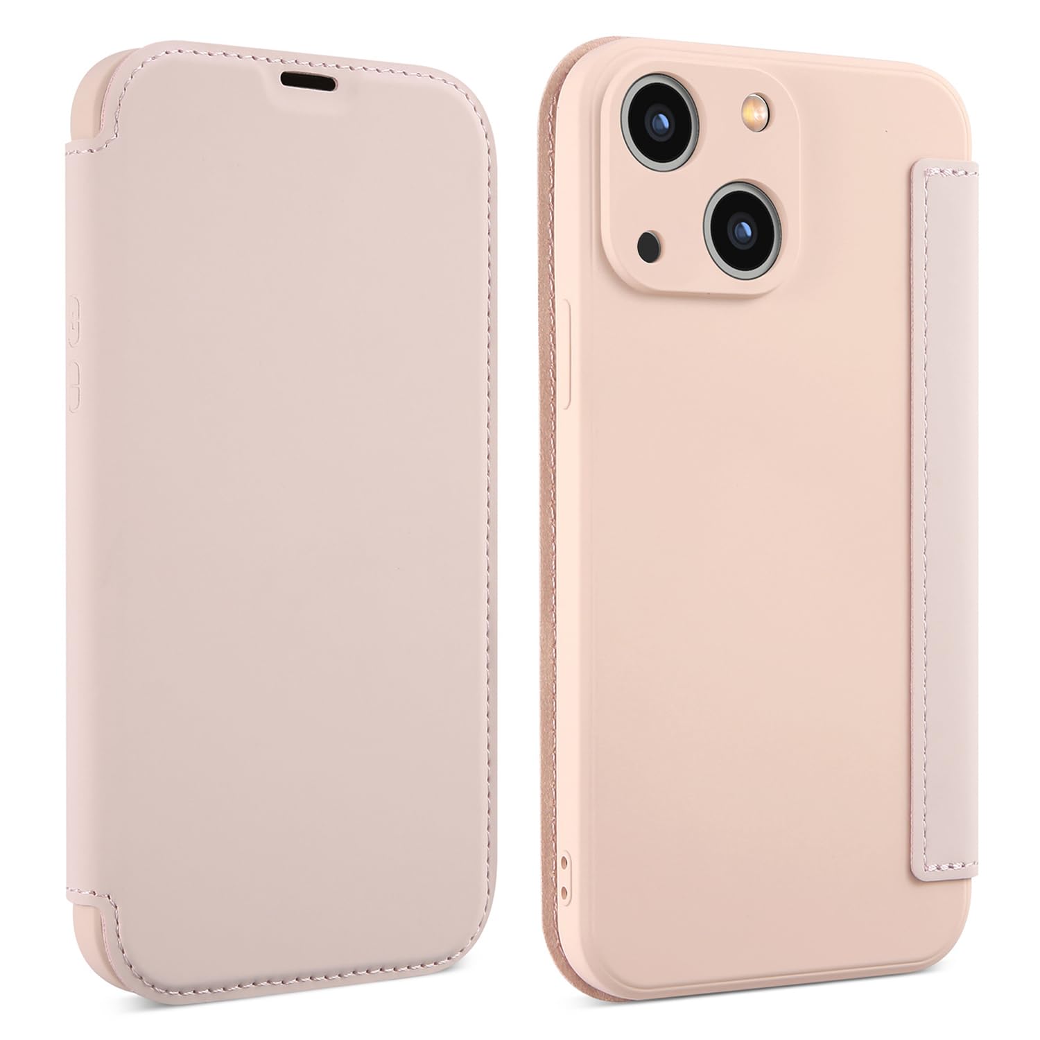 【送料無料】JOOBOY iPhone 15 用 ケース 手帳型 シリコン カード収納 スタンド機能 かわいい おしゃれ マグネット無し ソフト 脱着簡単 超軽量 薄型指紋防止 人気 ストラップホール付き スマホケース アイフォン15 携帯電話手帳 (ピンク, iPhone 15)