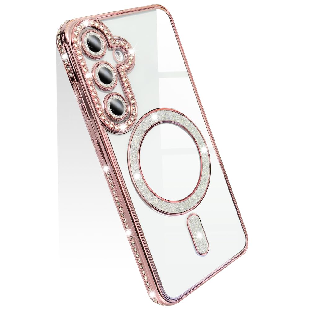 【送料無料】JOOBOY スマホケース 対応 Galaxy s25 ケース 透明 クリア メッキ加工 Magsafe対応 きらきら ブリンブリン 衝撃吸収 かわいい キラキラ 女性 人気 キャラクター ワイヤレス充電対応 おしゃれ ギャラクシーS25 携帯カバー (ピンク, Galaxy S25)