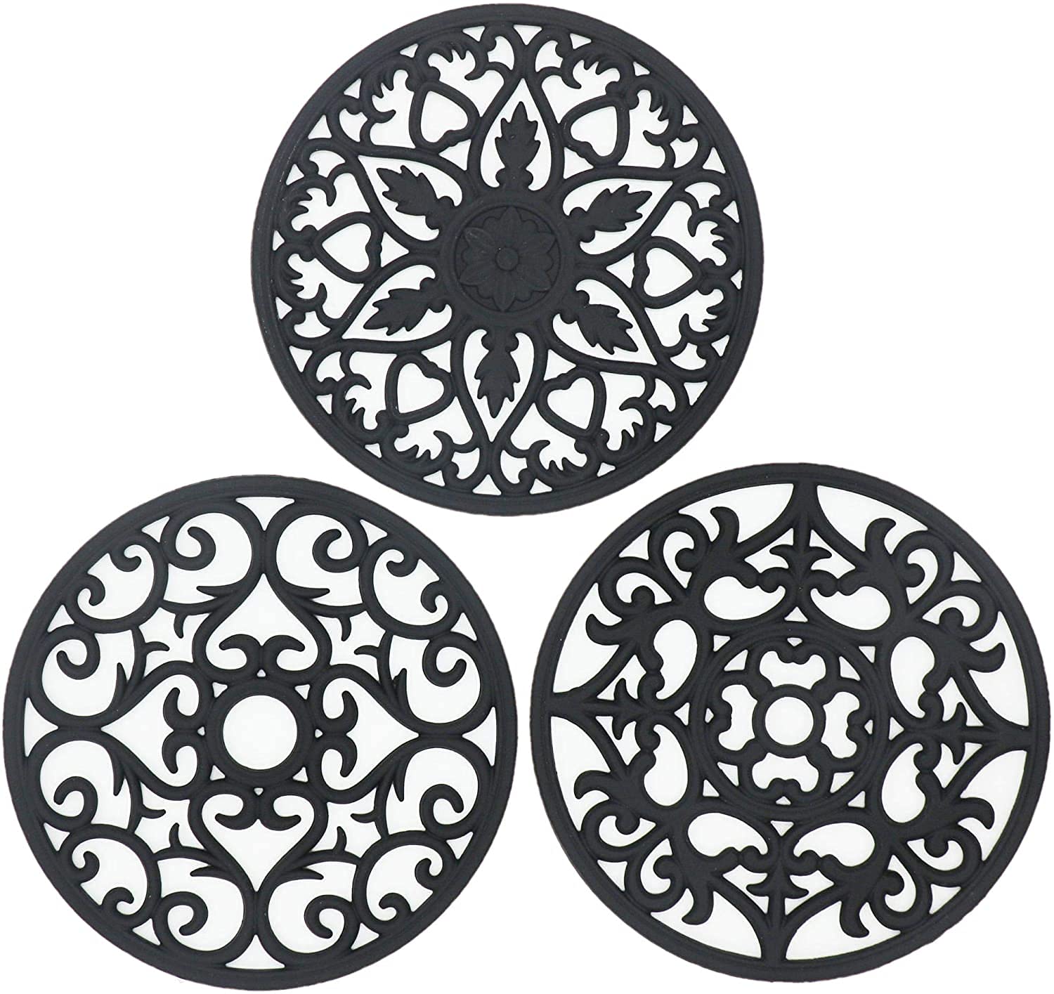 【送料無料】YOUTALLY 鍋敷き 耐熱鍋敷き シリコンマット 断熱 マット 断熱パッド シリコン絶縁パッド コップ敷き 耐熱 滑り止め 防水 厚手 断熱性 柔軟 絶縁 カップシート 直径20CM 3セット (黒-A)