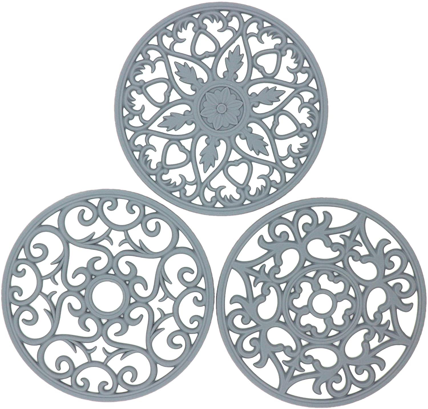 【送料無料】YOUTALLY 鍋敷き 耐熱鍋敷き シリコンマット 断熱 マット 断熱パッド シリコン絶縁パッド コップ敷き 耐熱 滑り止め 防水 厚手 断熱性 柔軟 絶縁 カップシート 直径20CM 3セット (グレー-A)