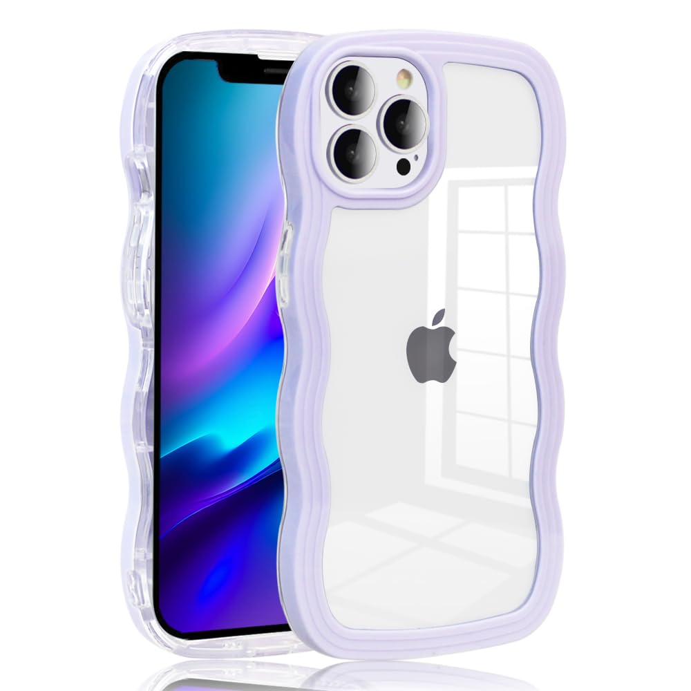 【送料無料】JOOBOY iPhone 13 Pro 6.1" 用 ケース クリア TPU 韓国 可愛い ウェーブ ソフト 滑り止め 薄型 軽量 耐衝撃 おしゃれ スマホケース ストラップホール付き アイフォン13 Pro カバー 透明 (パープル, iPhone13 Pro 6.1")
