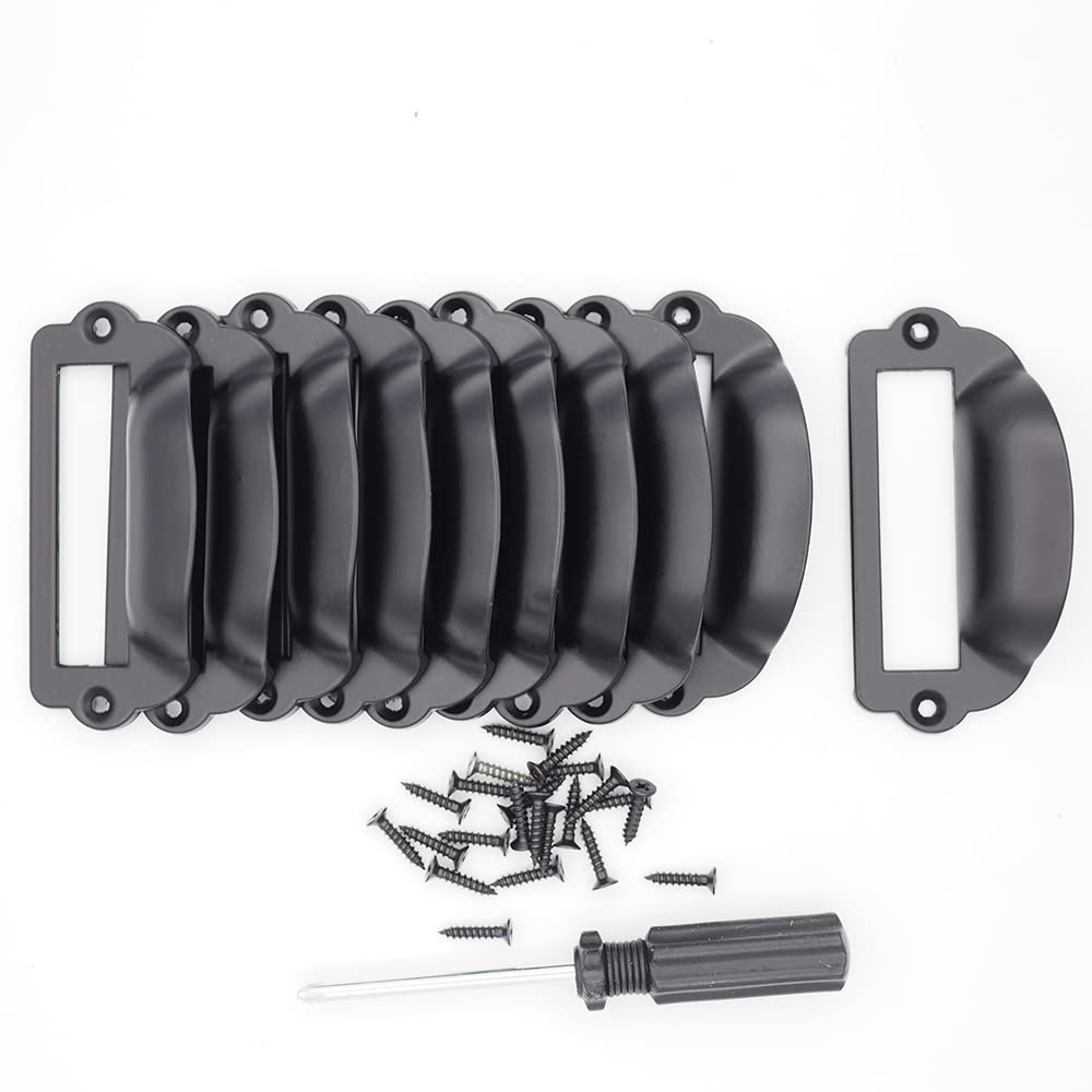 【送料無料】Hymyily 亜鉛合金アンティーク 取っ手 10 個 セット サイズ8x3.5cm ワードローブ 家具 収納 木箱 キャビネット 引き出しノブ 取手 DIY 工具 ネジ付き (ブラック)