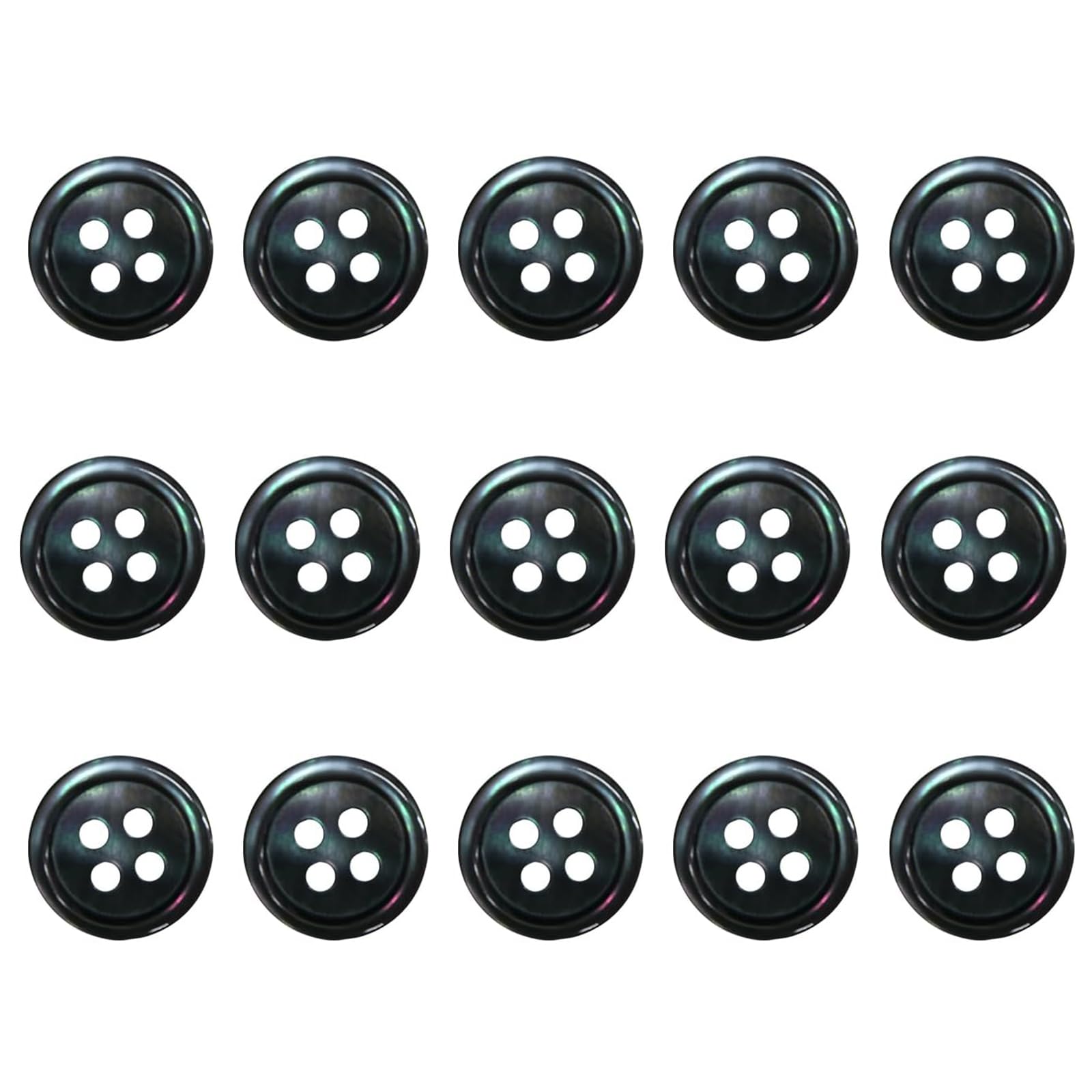 【送料無料】DEVENTORZ ボタン 貝ボタン ボタン 四つ穴ボタン シャツ ボタン 手作り 手芸 釦付け替え に 15個入り (黒蝶貝, 10mm)