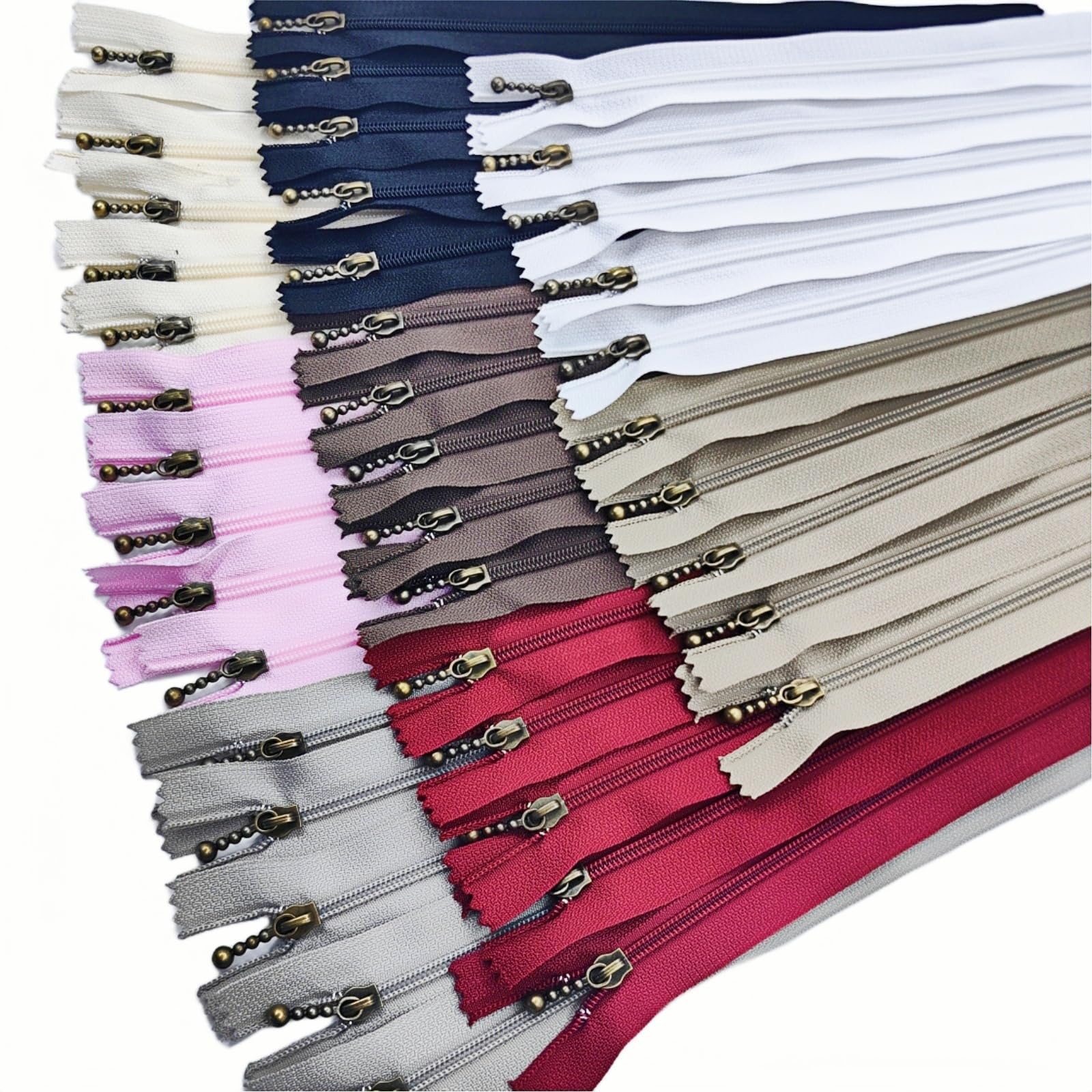 【送料無料】【Wdlife】40本8色玉付きファスナー#3ナイロンカラフルファスナー金属古銅色引手ジッパー..