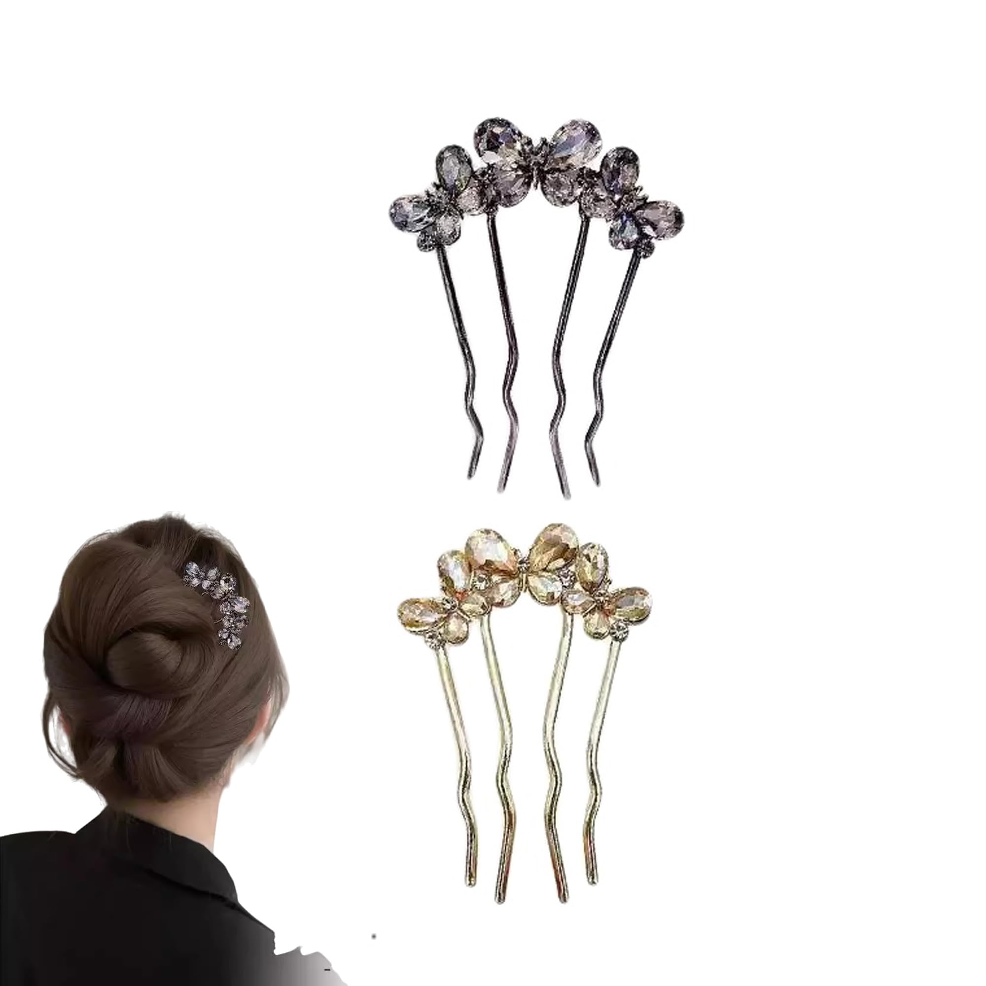 【送料無料】BLOOPIC 夜会巻きコーム 2個セット ラインストーン 髪飾り Uピン サリー おしゃれ ヘアコ..