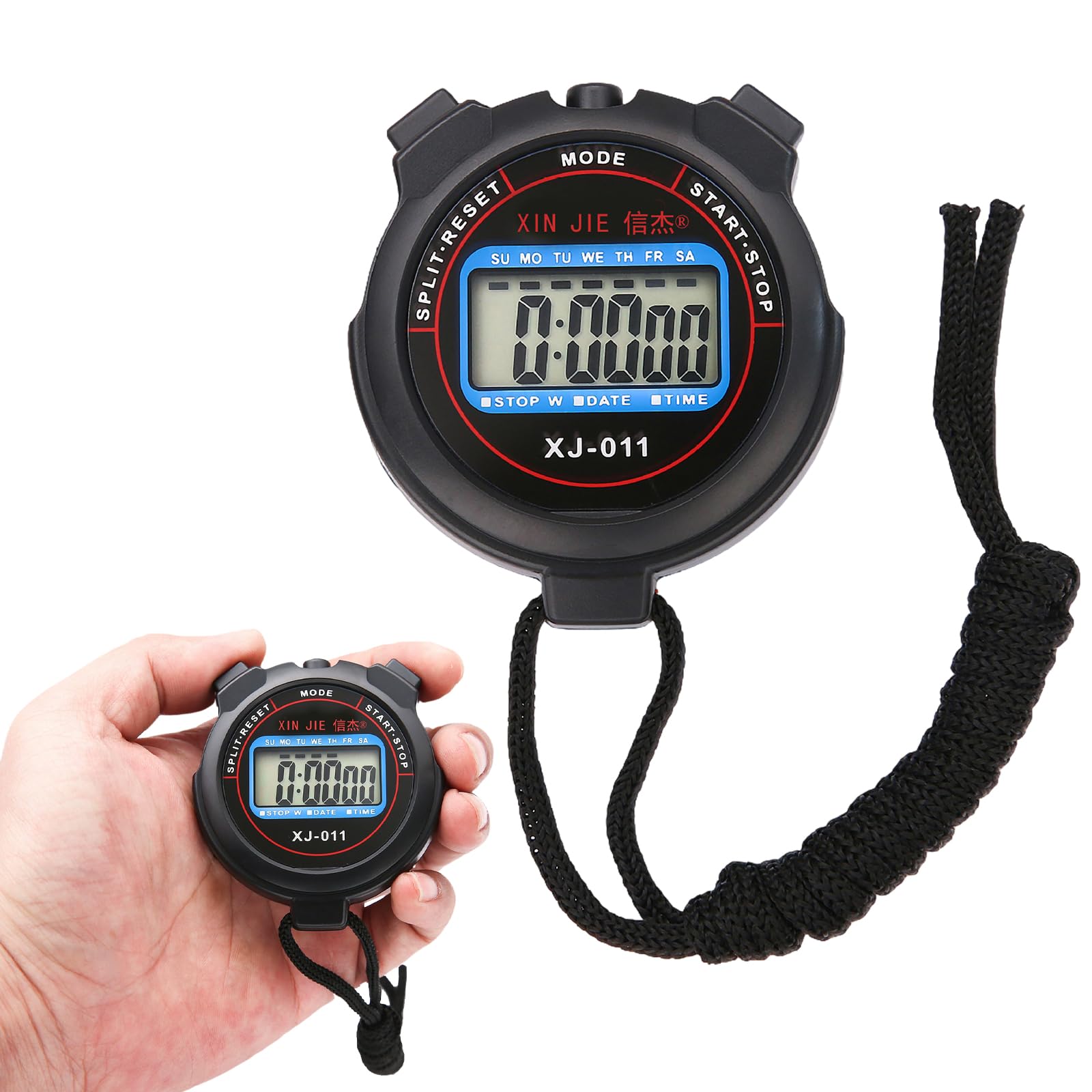 【送料無料】BLOOPIC ストップウォッチ スポーツタイマー スポーツ 間欠訓練タイマ アウトドア分体ストップウォッチ カウントダウン 防水 高精度 ストップ ウォッチ 電池交換可 大画面分割タイマー 12/24時間時計 バッテリーとストラップ付き (ブラック)