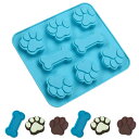 【送料無料】BLOOPIC シリコンモールド ケーキ型 猫の肉球 犬の骨 食品グレードのシリコン 簡単リリース クッキー型 ケーキ型 チョコレートモールド お菓子型 製菓道具 手作り キャンドル 樹脂 粘土 抜き型 ソフトモール 一度に8つ作る (ブルー)