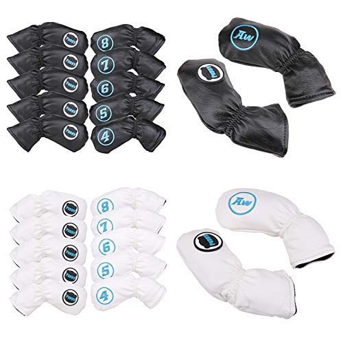 【送料無料】アイアンカバー ゴルフカバー 10点セット 番手付 4番〜9番 AW PW SW 防水 (白)