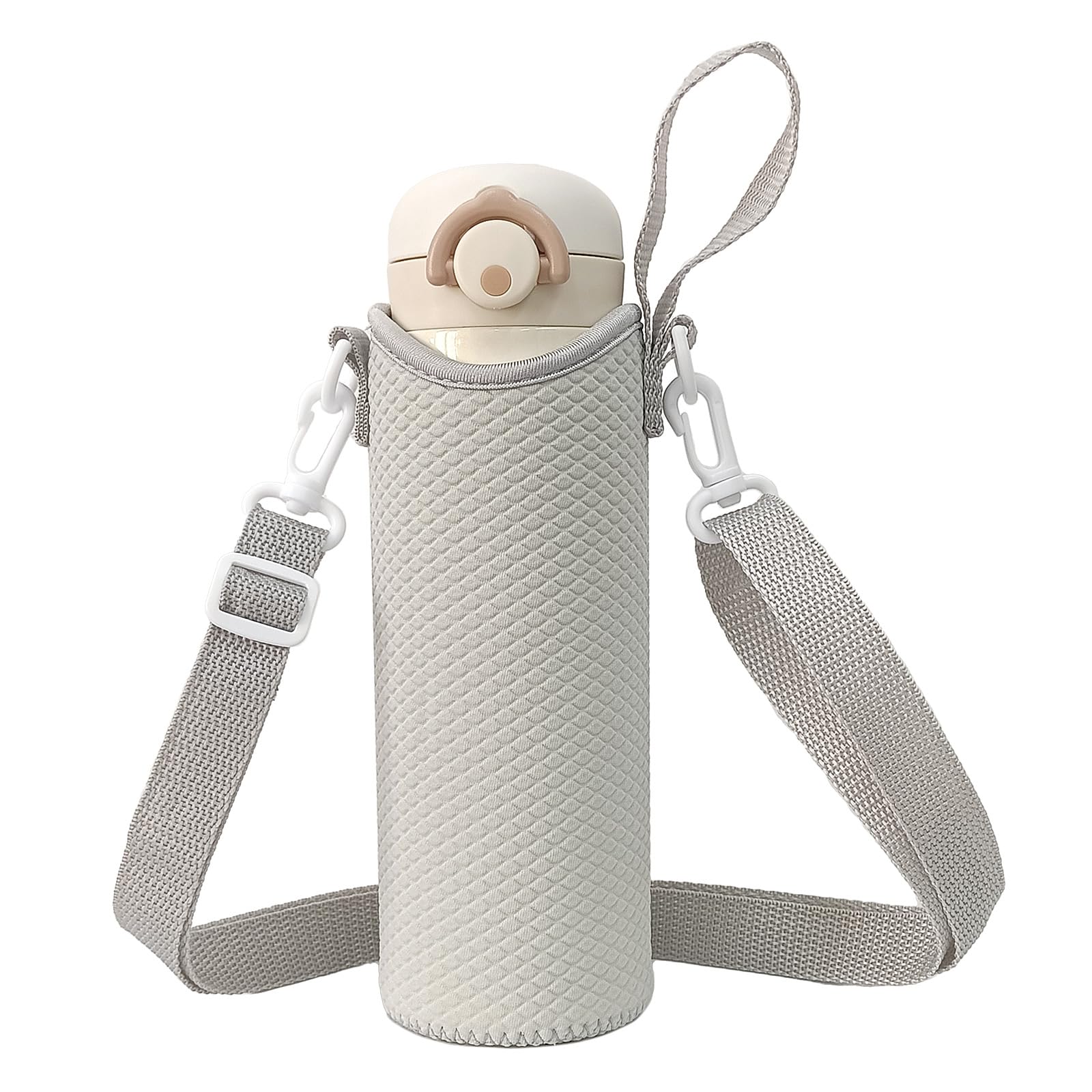【送料無料】Futakuchi 水筒ケース ショルダー ストラップ 付き 保冷 断熱 500ml 600ml 魔法瓶用 ペットボトルカバー ペットボトルホルダー 手提げ 斜めかけ 水筒 保温 水筒カバー ペットボトル ほるだー ボトル用 ポーチ サーモス 象印 タイガー 魔法瓶用 (灰色)