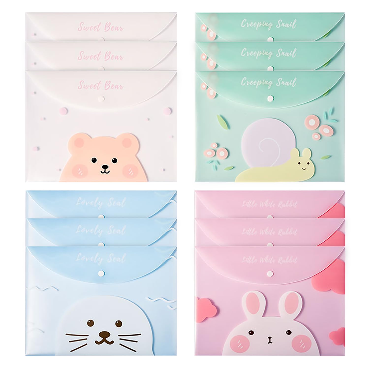 【送料無料】可愛い ファイル袋 ストレージフォルダー A4 封筒型ファイル PVC素材を使用 【12枚入り】4..