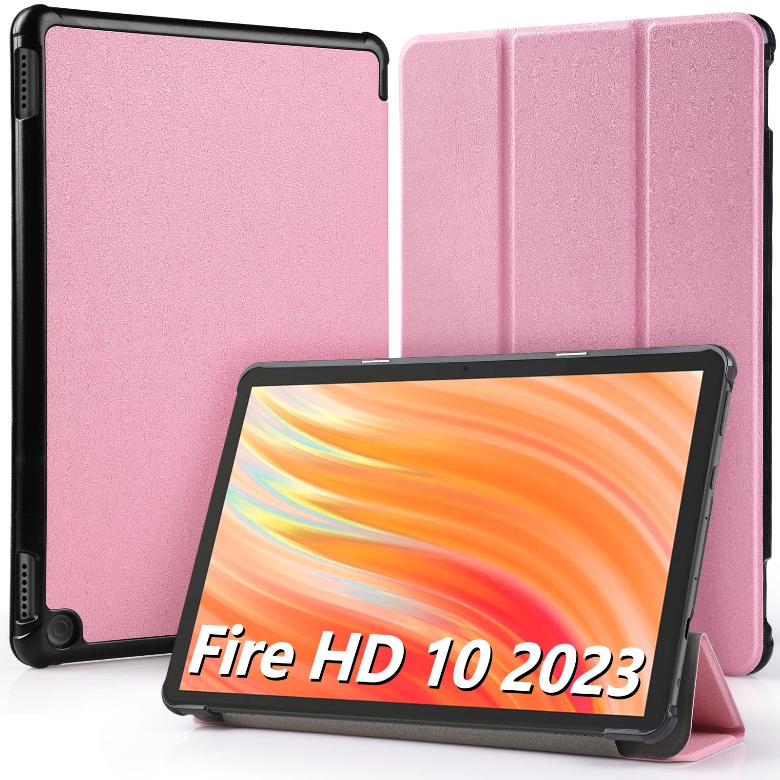【送料無料】Hianjoo Fire HD 10 2023 対応 ケース 10インチ タブレットケース Fire HD 10 第13世代 対応 カバー スタンド機能付き オートスリープ機能 全面保護ケース 耐衝撃 擦り傷防止 - ピンク