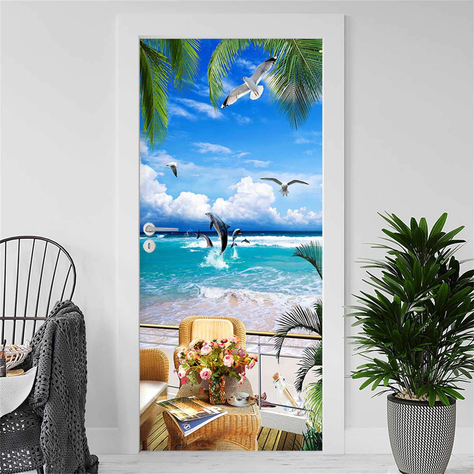 【送料無料】HOTIYOK ウォール ステッカー おしゃれ 海 風景 壁紙 ポスター イルカ カモメ 壁 シール ..
