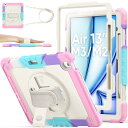 【送料無料】SEYMAC stock 2025年/2024年 13インチiPad Air(M3/M2)耐衝撃ケース 保護フィルム付き ペン収納 360°回転スタンド ハンドストラップ ショルダーストラップ 全面保護カバー iPad Air 13 2025/2024専用型(色とりどり+ピンク)