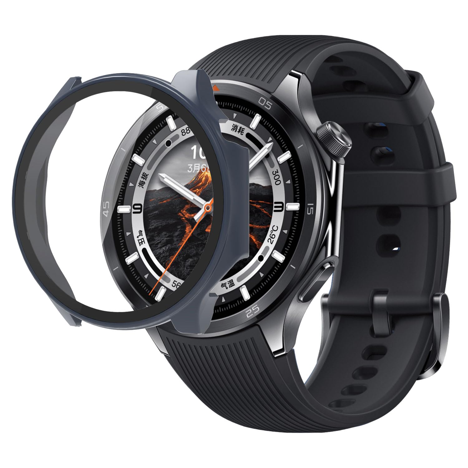 【送料無料】JIAYJP for OPPO Watch X2 用 ケース ガラスフイルム 一体型ケース PC+ガラス素材 指紋防止 耐衝撃 装着簡単 高透過率 全面保護 超薄型 OPPO Watch X2 カバー(青)(2)