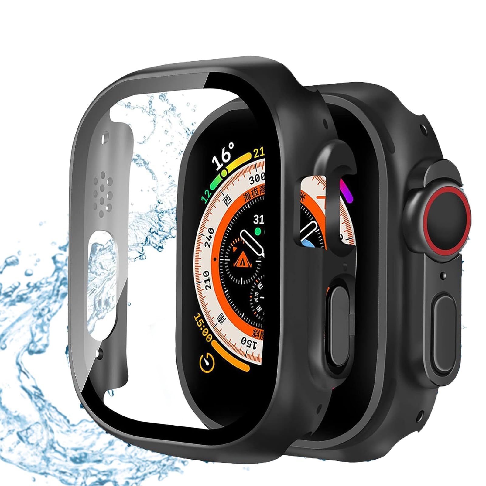 【送料無料】CIOODDW Apple Watch ケース Series Ultra2/Ultra 49mm 防水ケース 対応 Apple Watch アップルウォッチ専用 アップルウォッチ ケース 3D直角エッジ 超薄型 PC+ガラス素材高透過率 キズ防止 軽量(49mm，光沢防水のシルバー)(2)