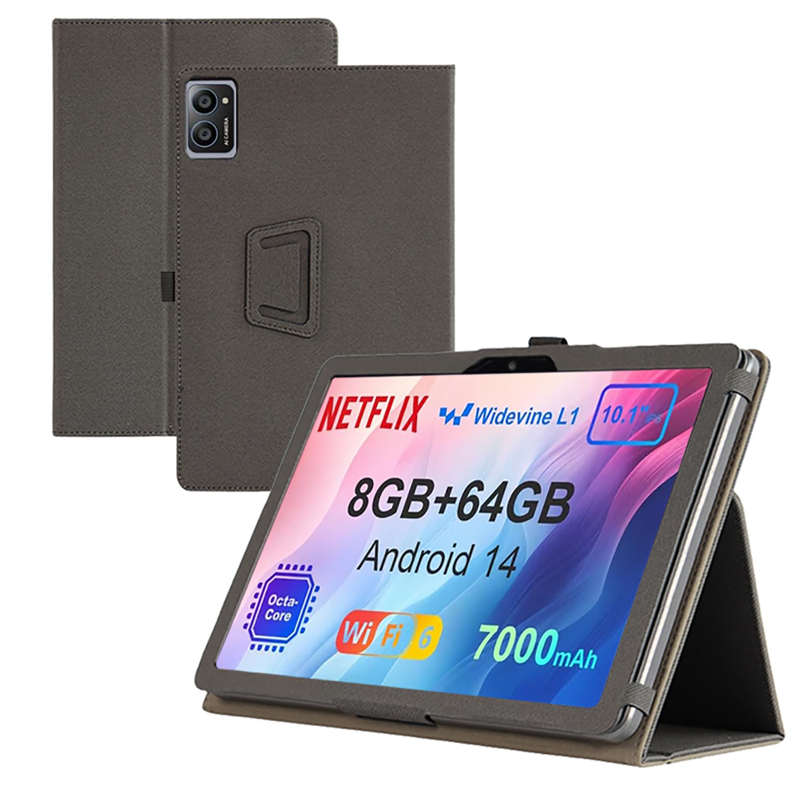 【送料無料】For AWOW UTBook ケース 10.1インチ タブレット 保護ケース 高級PU 全面保護 調節可能 防水防汚 衝突防止 薄型軽量 良い手触り Greerass 長持ち スタンド機能付き タブレット ケース (ブラック)