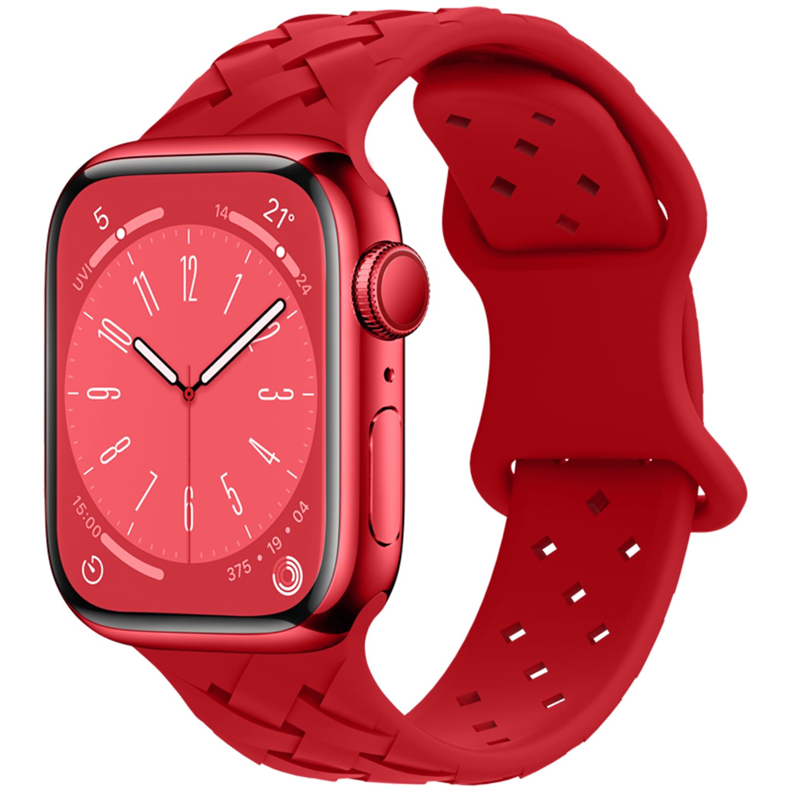 【送料無料】UIUIKA コンパチブル Apple Watch バンド41mm 40mm 38mmアップルウォッチ バンド エコな竹編みシリコン製 スポーツバンド Series 9/8/7/SE2/SE/6/5/4/3/2/1対応 長さ調整可能 柔らかい 通気 防汗 防水 耐衝撃（41mm/40mm/38mm，レッド）