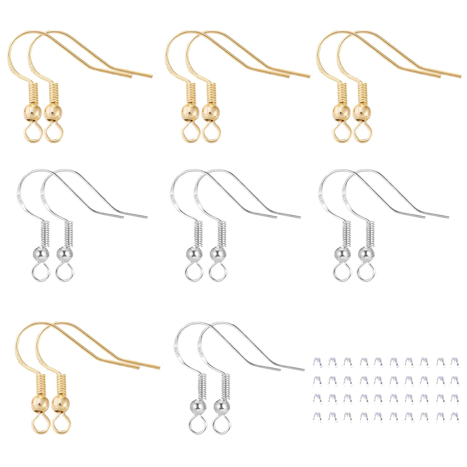 【送料無料】DFsucces ピアスフック 40個セット 金属アレルギー対応 ジュエリー用 パーツ DIY材料 手作り キャッチ付き ピアス金具 シルバー+ゴールド