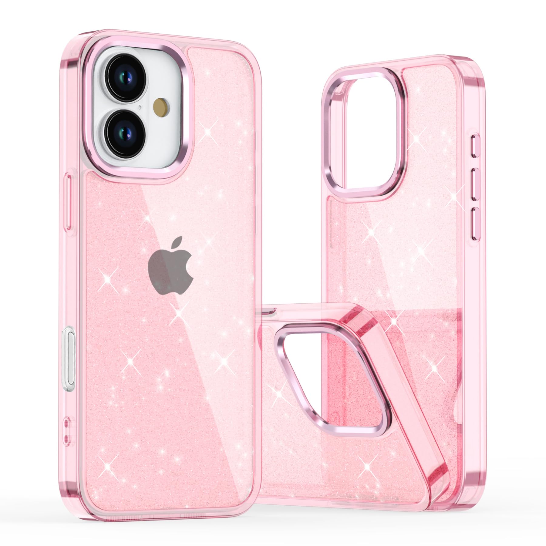 【送料無料】JOOBOY スマホケース 対応 iPhone 16 Plus クリア ケース 透明 きらきら ブリンブリン 衝撃吸収 かわいい キラキラ 女性 人気 キャラクター おしゃれ アイフォン16プラス 携帯カバー (クリア-ピンク, iPhone16 Plus)